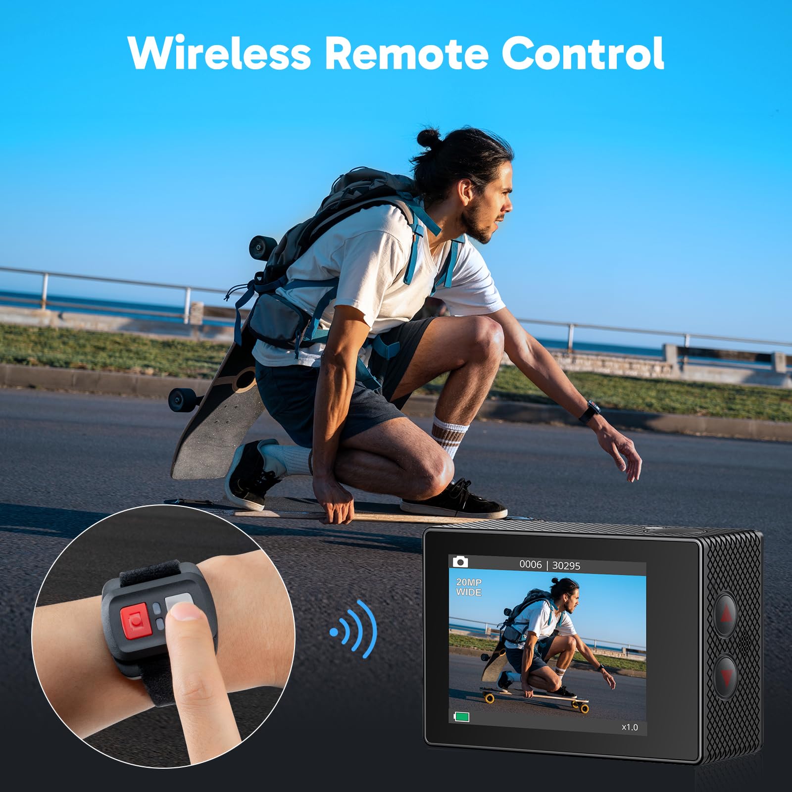 AKASO EK7000 Action Camera Floating Hand Grip Bundle - Includes 4K30FPS EK7000 Underwater Camera, Floating Hand Grip, 2 Batteries, Carrying Case, and Accessory Kits