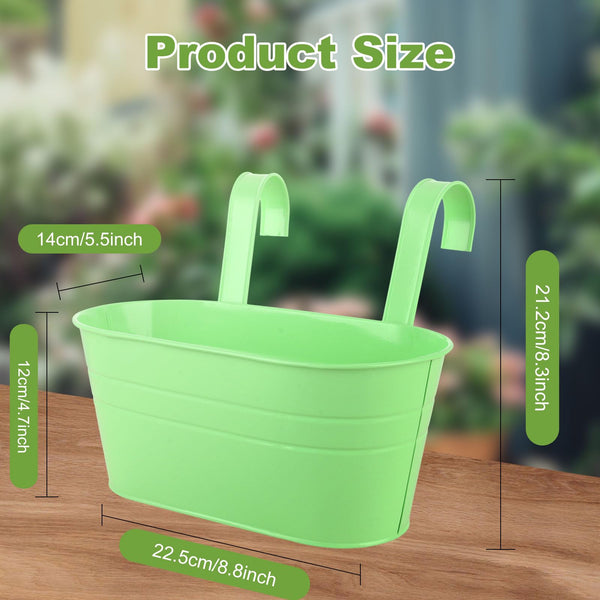 APACALI 8 Pack Hanging Plant Pot, 27cm Balcony Planters for Railing, Over Fence Planters with Detachable Hooks, Hanging Planters Outdoor, Hanging