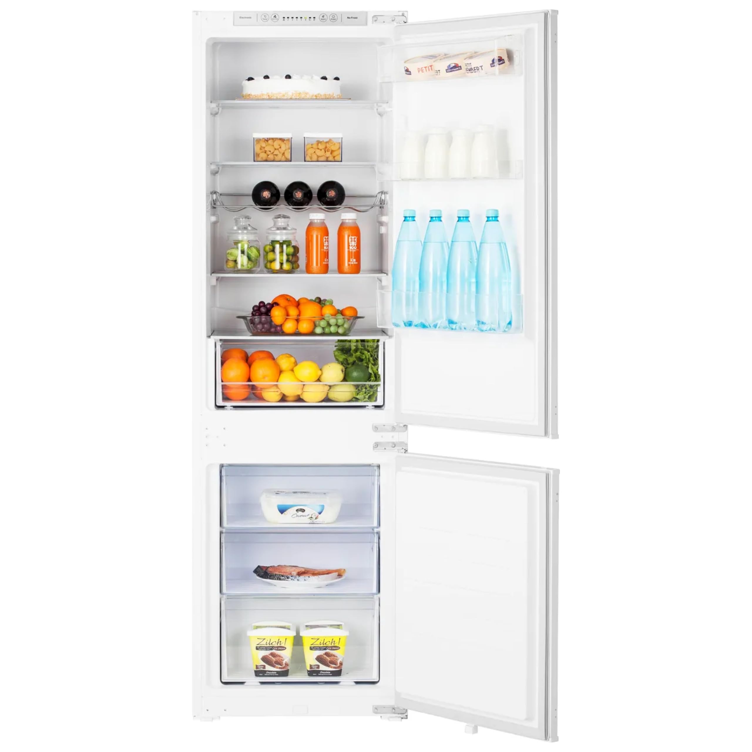 Teknix FFH1825WB 55cm Freestanding 50/50 Fridge Freezer - 256 Litre Capacity - Total No Frost - Non-plumbed Water Dispenser - Black, H182.5 x W55 x D56.2 (cm)
