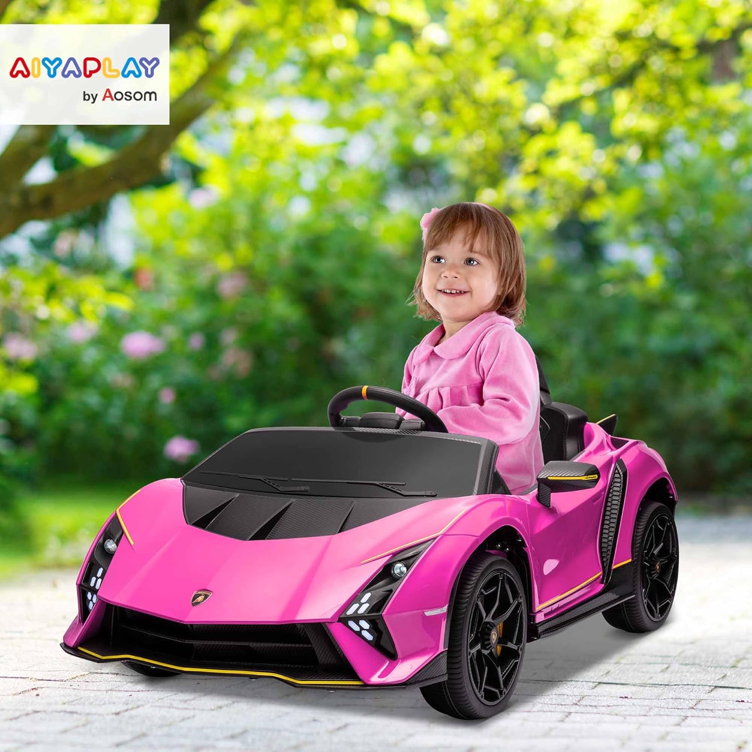 AIYAPLAY 12V Lamborghini Autentica Licensed Kids Electric Car with Butterfly Doors, Ride on Car with Remote Control, 4 Suspension Wheels, Soft Start, LED Lights, Music, Horn, Grey