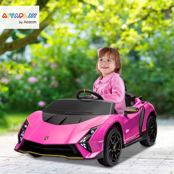 AIYAPLAY 12V Lamborghini Autentica Licensed Kids Electric Car with Butterfly Doors, Ride on Car with Remote Control, 4 Suspension Wheels, Soft Start, LED Lights, Music, Horn, Grey
