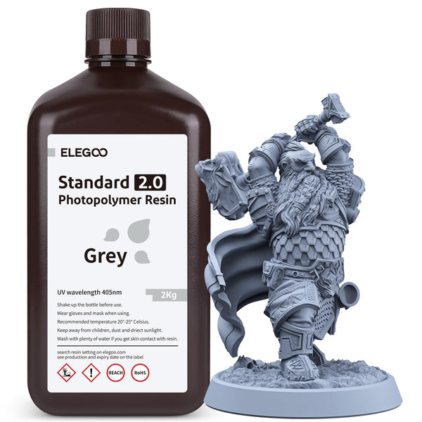 ELEGOO 8K 3D Printer Resin, Standard Photopolymer Resin 405nm UV-Curing Resin, Best for 8K/9K/12K/14K/16K LCD 3D Printer Space Grey 1000G