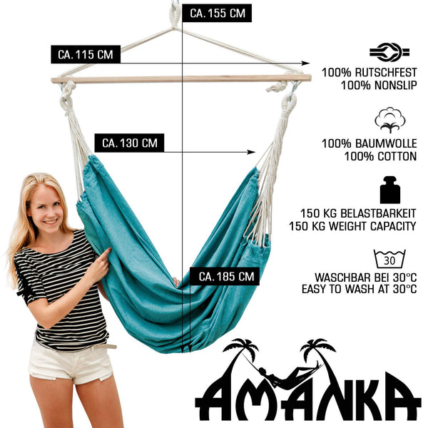AMANKA Innovative XXL Swing Chair 185x130cm Hanging Seat made of cloth Blue