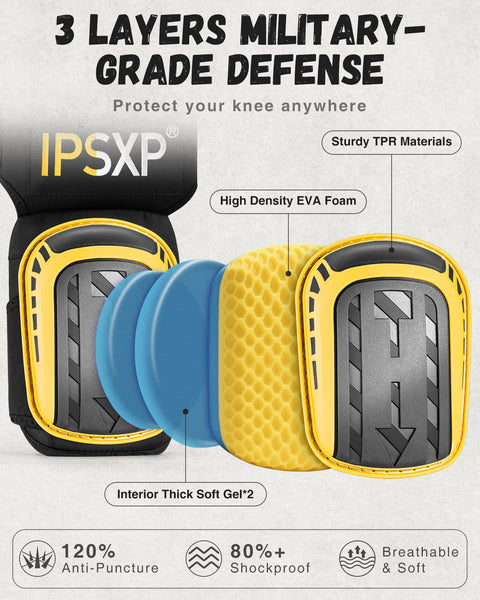 IPSXP Professional Knee Pads for Work,Gardening & Construction Knee Pads for Men and Women with Thick Double Gel Cushion, Strong Adjustable Non-Slip Straps,1 Pair