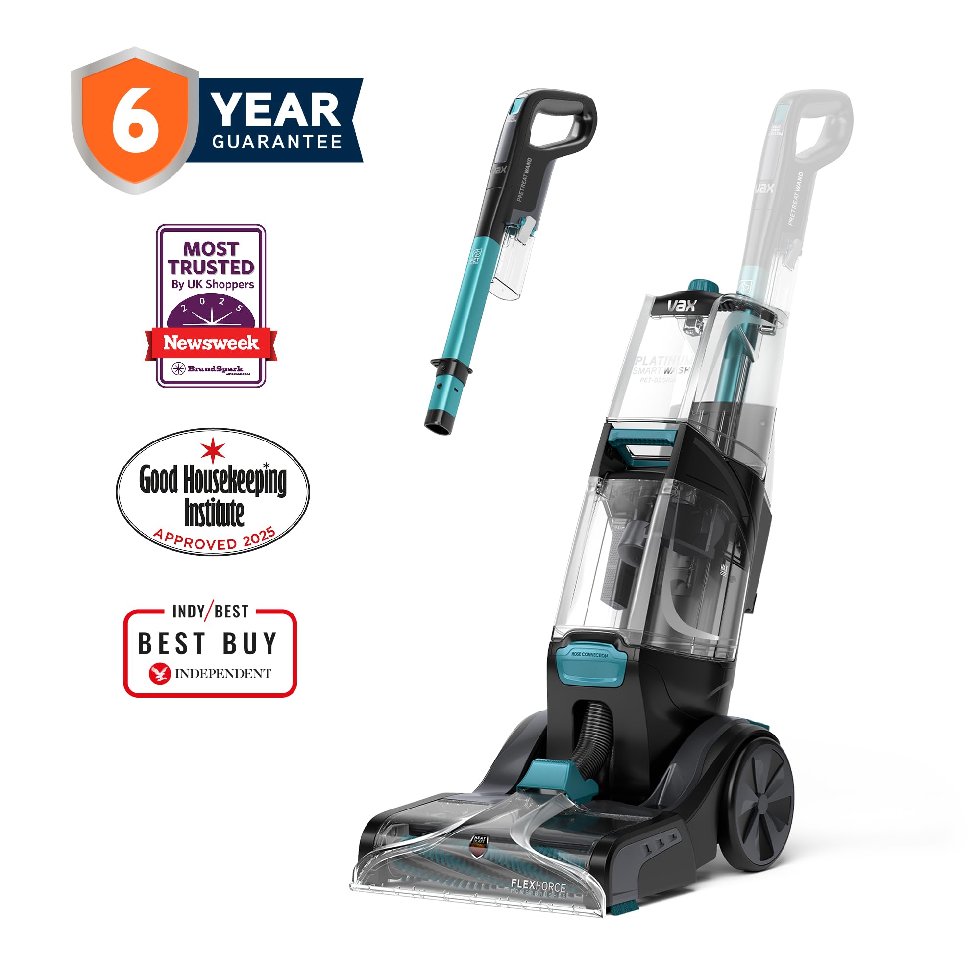 Vax Smartwash Pet-Design Carpet Cleaner | Kills 99% of Bacteria | Pre-treatment Wand – CDCW-SWXP, Grey, White and Teal