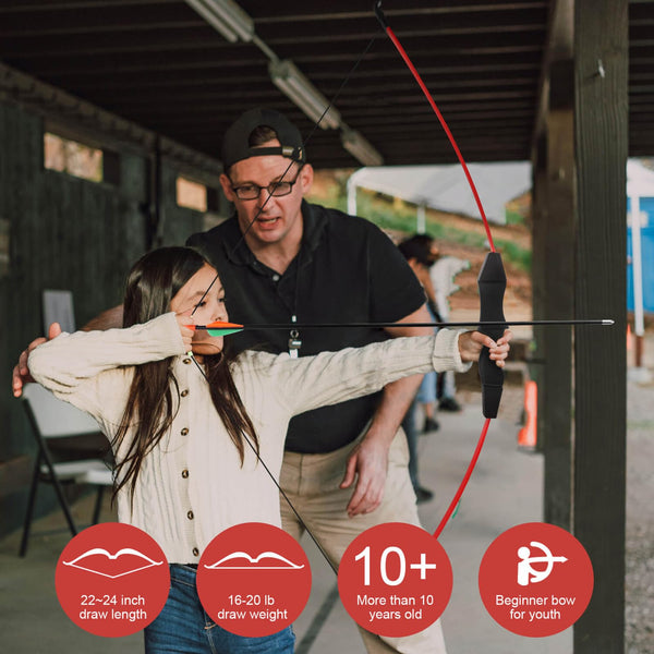 Dostyle Recurve Bow and Arrows Set Teenagers Archery Beginner Gift for Outdoor Archery Training (Red)
