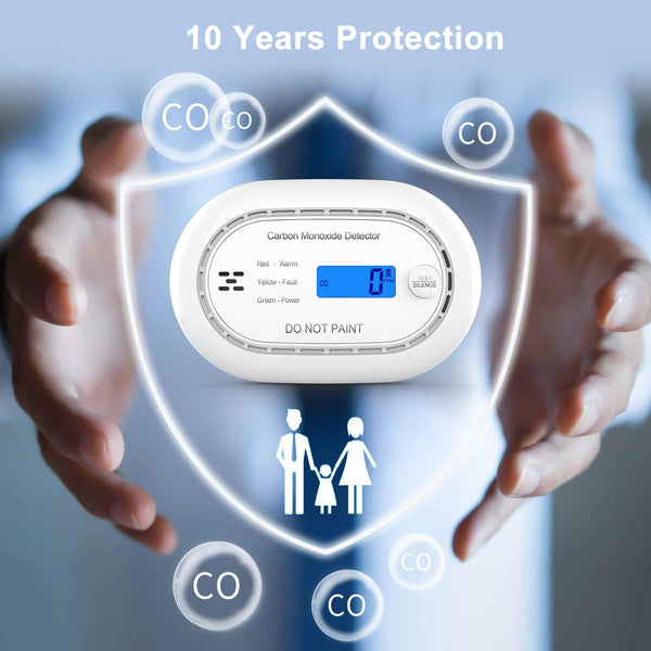 Carbon Monoxide Detector with LCD Digital Display, CE Certified CO Alarm with Sealed in 10 Year Battery, Standalone Audible CO Detector for Home,Black,1 Pack