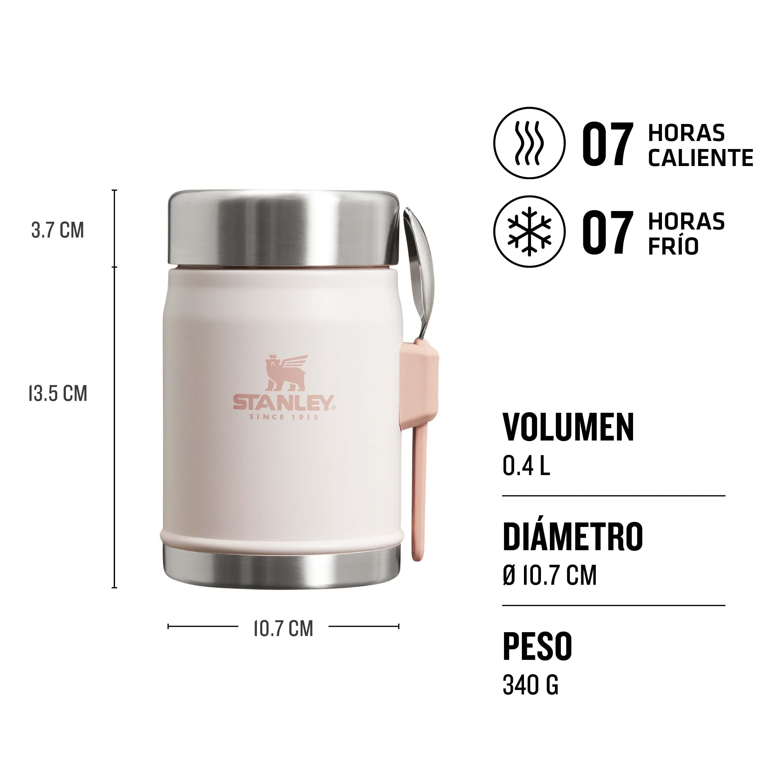 Stanley Classic Legendary Food Jar 0.4L With Spork - Keeps Cold For 7 Hours - BPA-Free Stainless Steel Soup Flask - Leakproof - Dishwasher Safe - Rose Quartz
