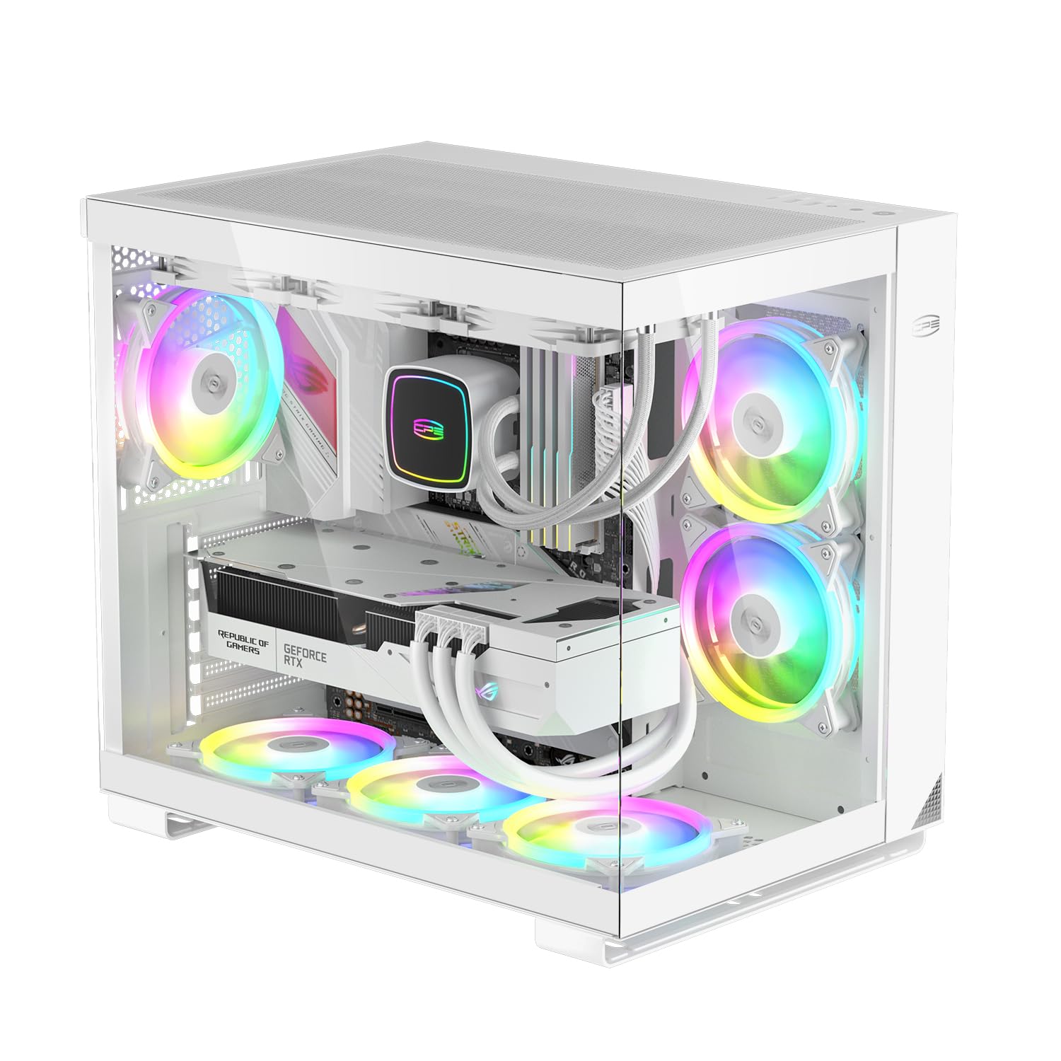 PCCOOLER CPS C3T500 AIRFLOW Mid-Tower ATX/M-ATX/ITX Case, Pre-installed 6 120mm PWM ARGB Fans,Column-Free Design,270° Full View Tempered Glass,360MM Radiator&400MM GPU Support,Easy Installation,WH