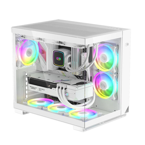PCCOOLER CPS C3T500 AIRFLOW Mid-Tower ATX/M-ATX/ITX Case, Pre-installed 6 120mm PWM ARGB Fans,Column-Free Design,270° Full View Tempered Glass,360MM Radiator&400MM GPU Support,Easy Installation,WH