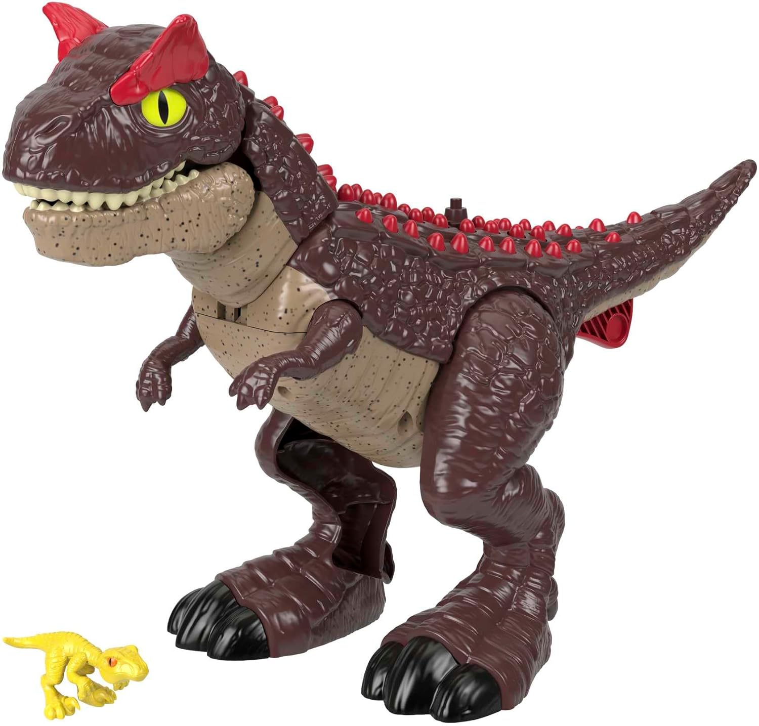 Imaginext Jurassic World Dinosaur Toy Spike Strike Carnotaurus 11-Inch Tall Figure with Baby Raptor for Ages 3+ Years, HML42