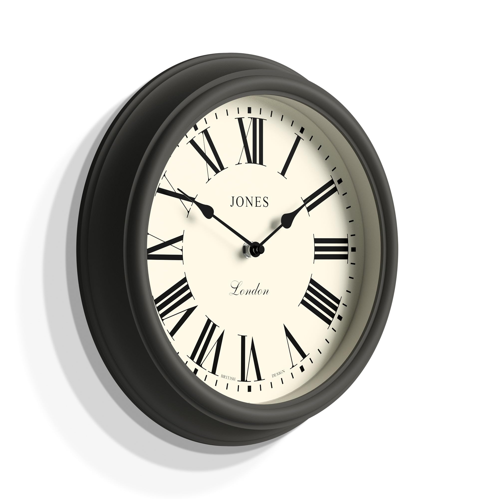 Jones Clocks Venetian wall clock | Classic round clock | 30cm | Dark grey | Roman numerals | Traditional design ideal for kitchen, living room or