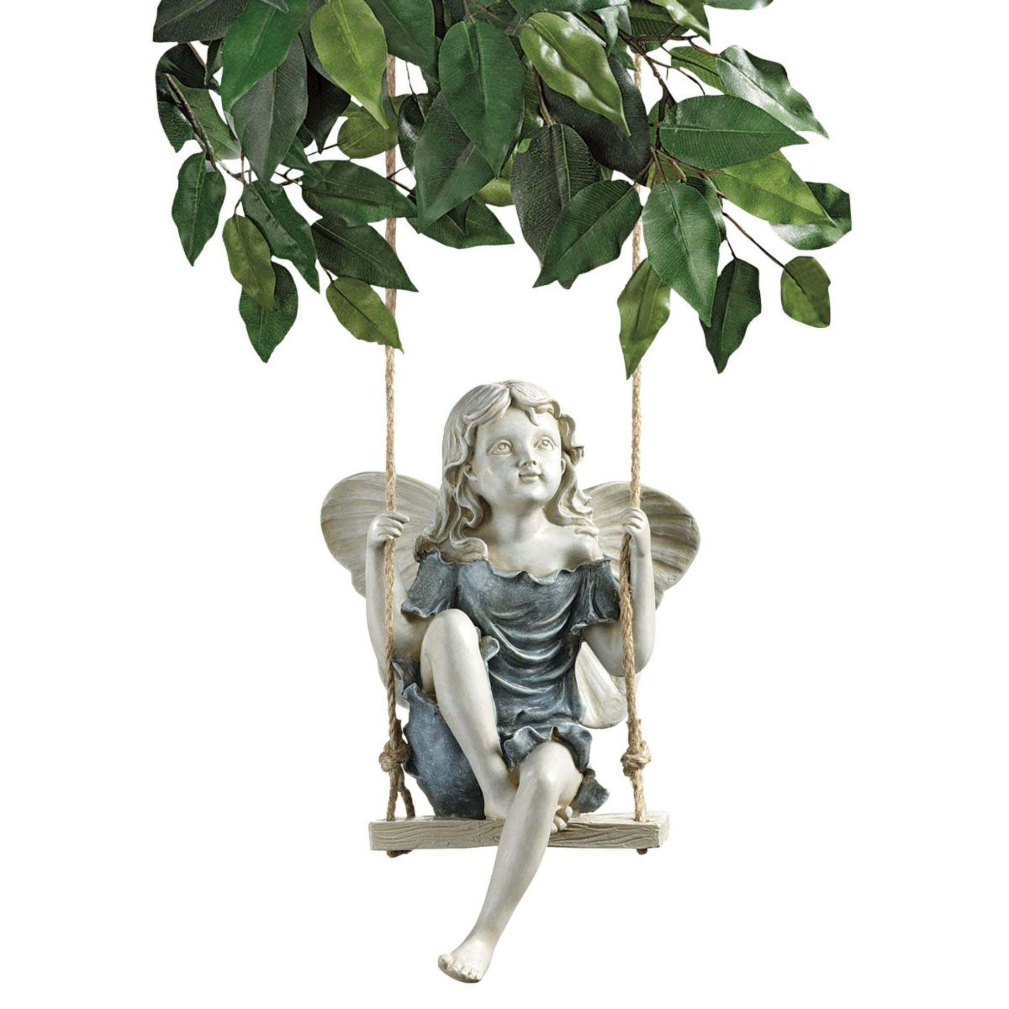 Design Toscano EU42046 Summertime Fairy on a Swing Hanging Statue, 29 cm, Polyresin, Two Tone Stone, Multicolored