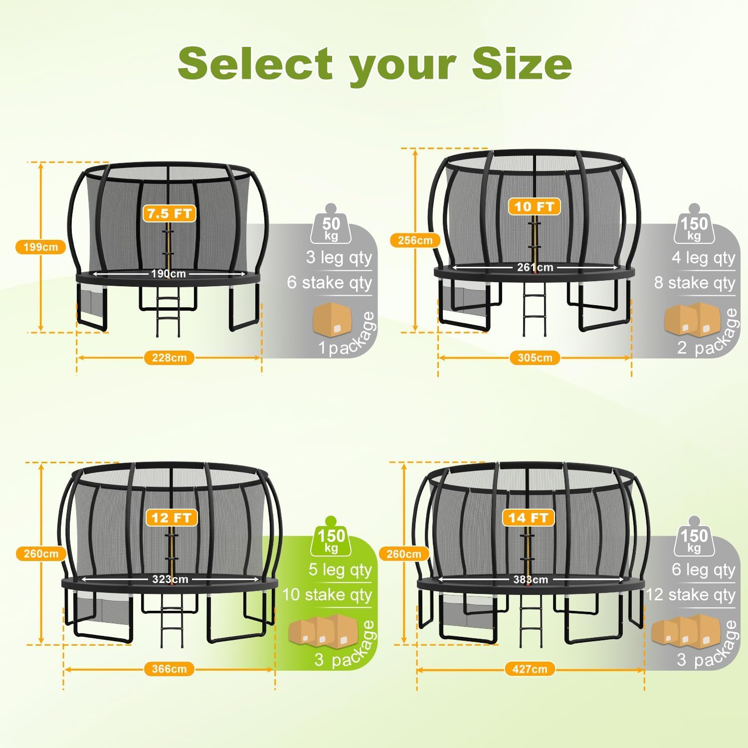 Devoko Outdoor Trampoline 7.5ft/10ft/12ft/14ft GS Certified Garden Trampoline With Safety Net,Non-Slip Ladder& Shoe Organiser,Available For Toddlers And Adults,Up to 150kg