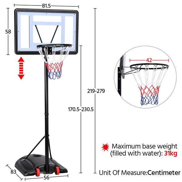 Yaheetech Outdoor Adjustable Basketball Stand, Portable Basketball Hoop Net System on Wheels