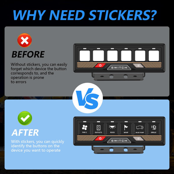 Chelhead 140PCS Vehicle Switch Panel Stickers for P2-6/8/12 Gang Switch Panel Universal Waterproof Multi-Function Button Control Rocker Labels Compatible with Car Dashboard, Boat, RV, Truck