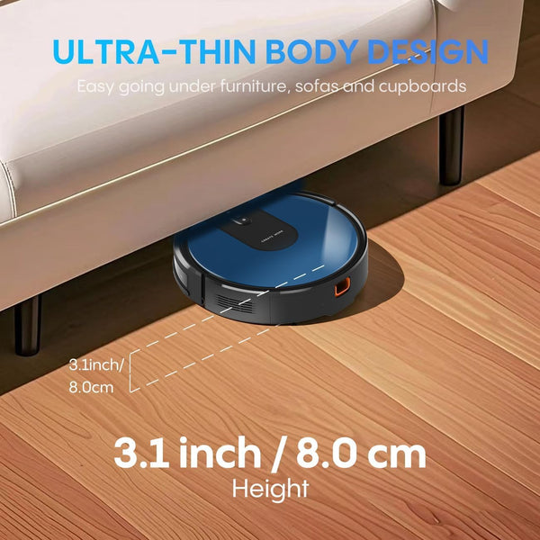 Robot Vacuum Cleaner with Mop, 4-in-1 Robotic Vacuums, 5000Pa Ultra Strong Suction, Long Running Time, Timing Function, App/WiFi for Pet Hair Hard Floor and Carpet(Striped Blue)