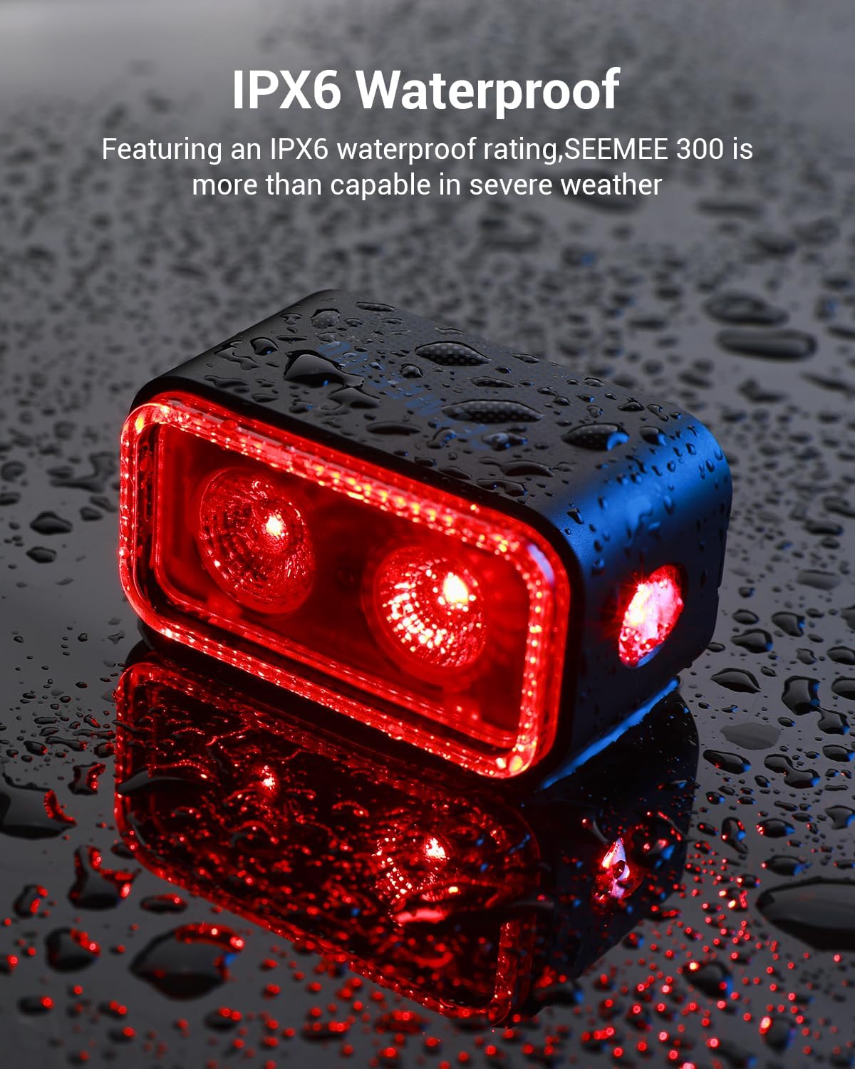 SEEMEE 300 Bike Taillight,300 Lumen Bike Tail Light,5 Night & Daytime Modes,Smart Brake Sensor IPX6 Waterproof USB-C Rechargeable Rear Bike Light for Night Riding