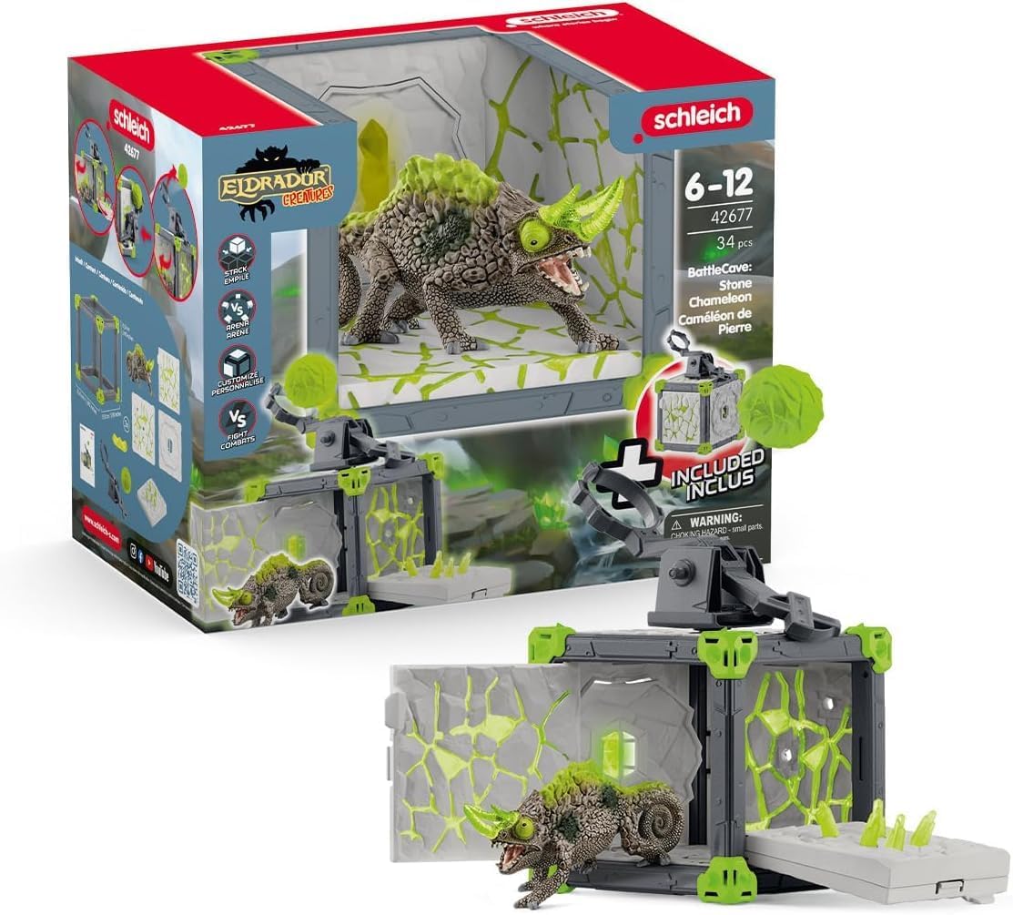 schleich 42677 BattleCave Stone Chameleon, ELDRADOR CREATURES - Playset, 34 pieces for Age 7+