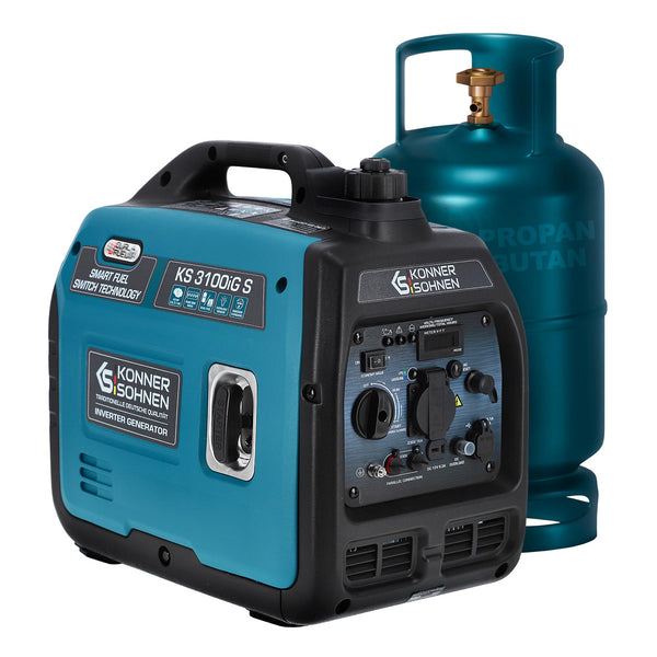 Könner & Söhnen KS 3100iG S portable LPG/petrol inverter generator 3100 W,UK Plug Socket 1x13 A (230 V), 2 USB ports,copper winding,silent inverter generator,dual fuel generator