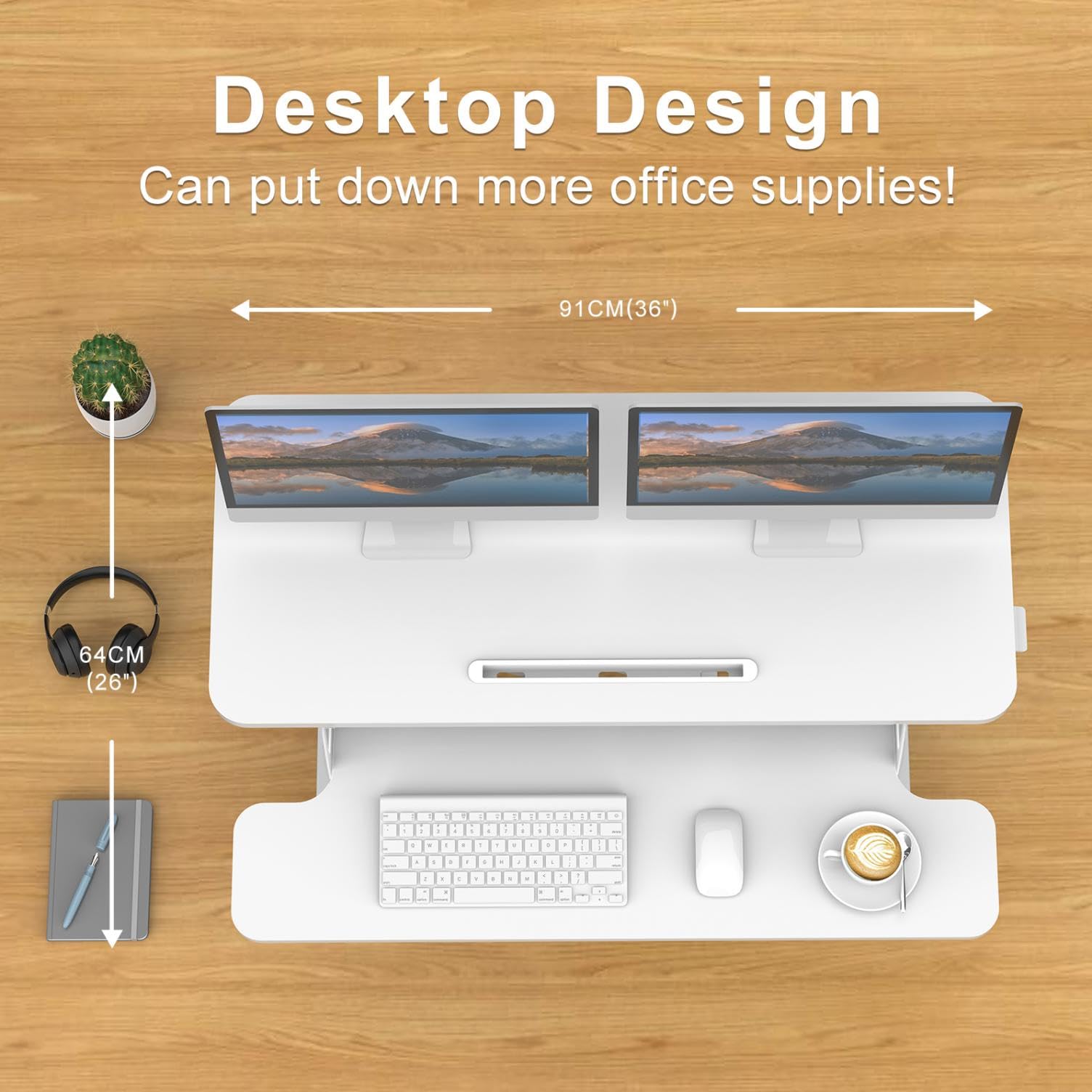 ERGOMAKER Standing Desk Converter, 36"/91cm Wide Height Adjustable Quick Sit to Stand Up Desk Riser for Dual Monitor