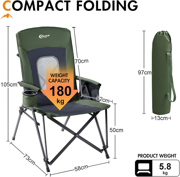 Portal Folding Camping Chair for Adults High Back Heavy Duty 180KG Load Foldable Garden Picnic Festival Collapsible Chair Oversized Hard Armrests Mesh Back Portable for Fishing Beach Patio