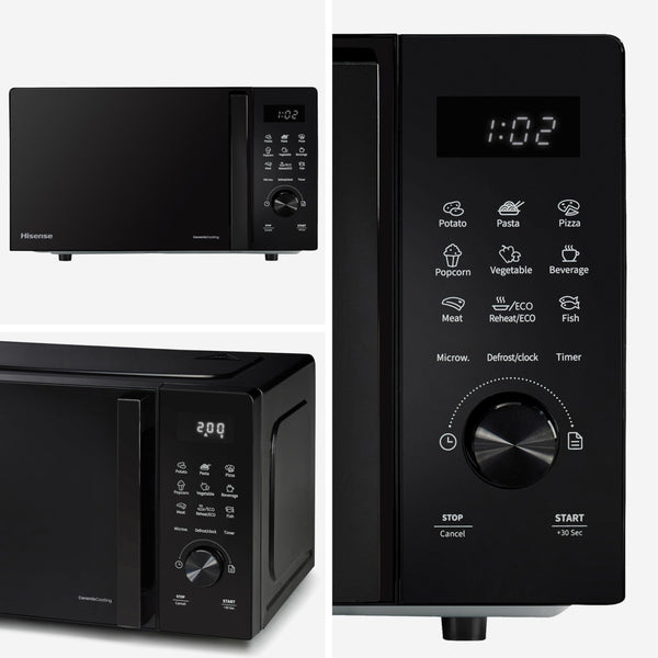 Hisense H23MOBSD1HUK 23 Litre 800W electronic Microwave with Auto Defrost, Digital Display, Smart Cook, Multi level cooking and Easy Clean- Black
