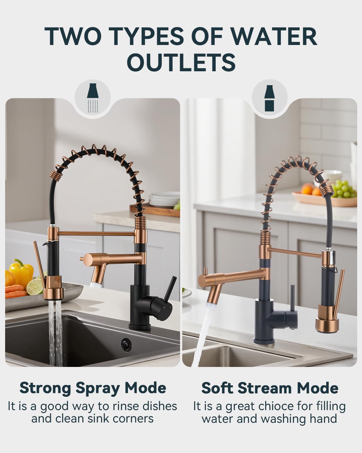 Warmiehomy 5 Modes Kitchen Taps Mixer with Pull Out Spray,High Arc 360° Swivel Dual Spout Pull Down Stainless Steel Kitchen Sink Taps,Brushed Nickel