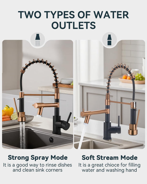 Warmiehomy 5 Modes Kitchen Taps Mixer with Pull Out Spray,High Arc 360° Swivel Dual Spout Pull Down Stainless Steel Kitchen Sink Taps,Brushed Nickel