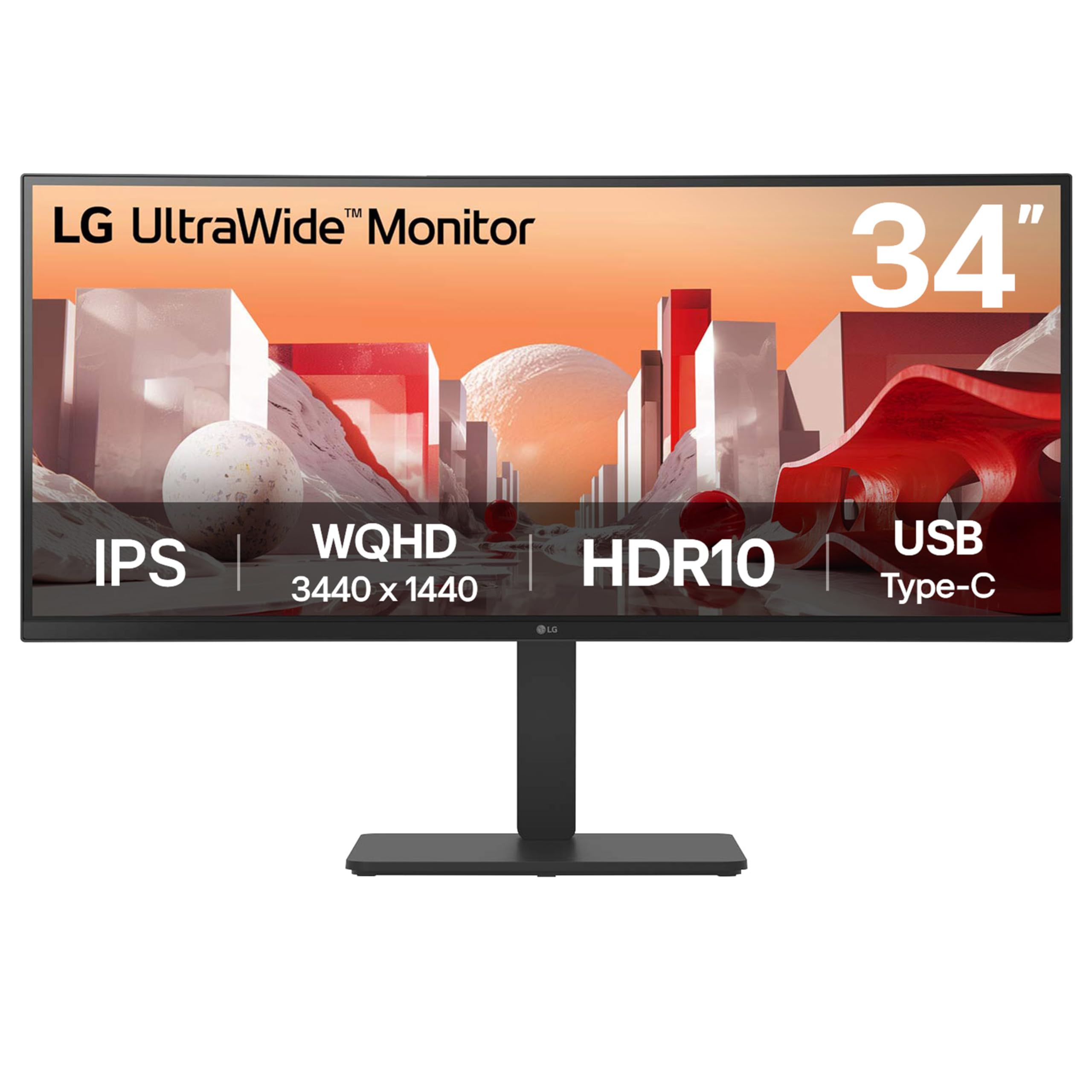 LG Electronics Curved UltraWide Monitor 34WR55QK, 34 inch, 1440p, 100Hz, 5ms Response Time, VA Panel, Smart Energy Saving, USB-C (65W Power Delivery), Displayport, HDMI