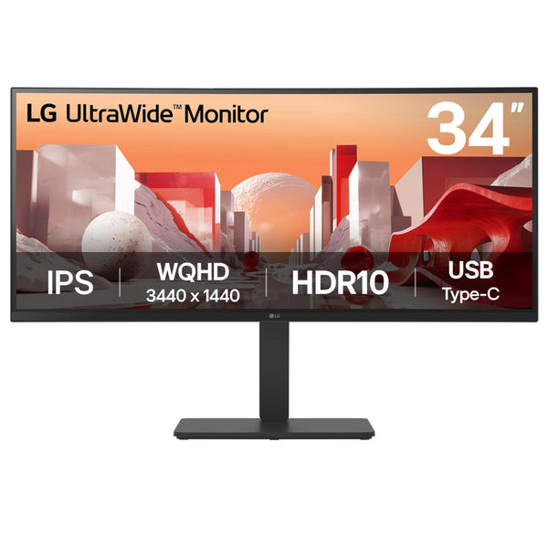LG Electronics Curved UltraWide Monitor 34WR55QK, 34 inch, 1440p, 100Hz, 5ms Response Time, VA Panel, Smart Energy Saving, USB-C (65W Power Delivery), Displayport, HDMI