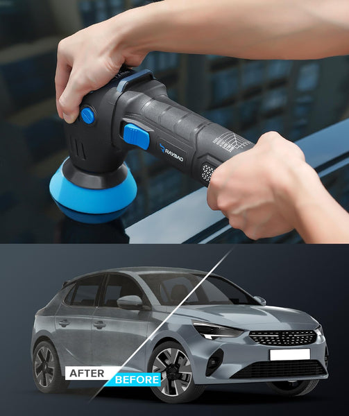 RAYBAO Car Polisher, 1200W Car Polishers and Buffers, Variable Speed 1600-3500RPM, Car Buffer Polisher Machine with Detachable Handle, 180mm/150mm Disc for Polishing/Waxing