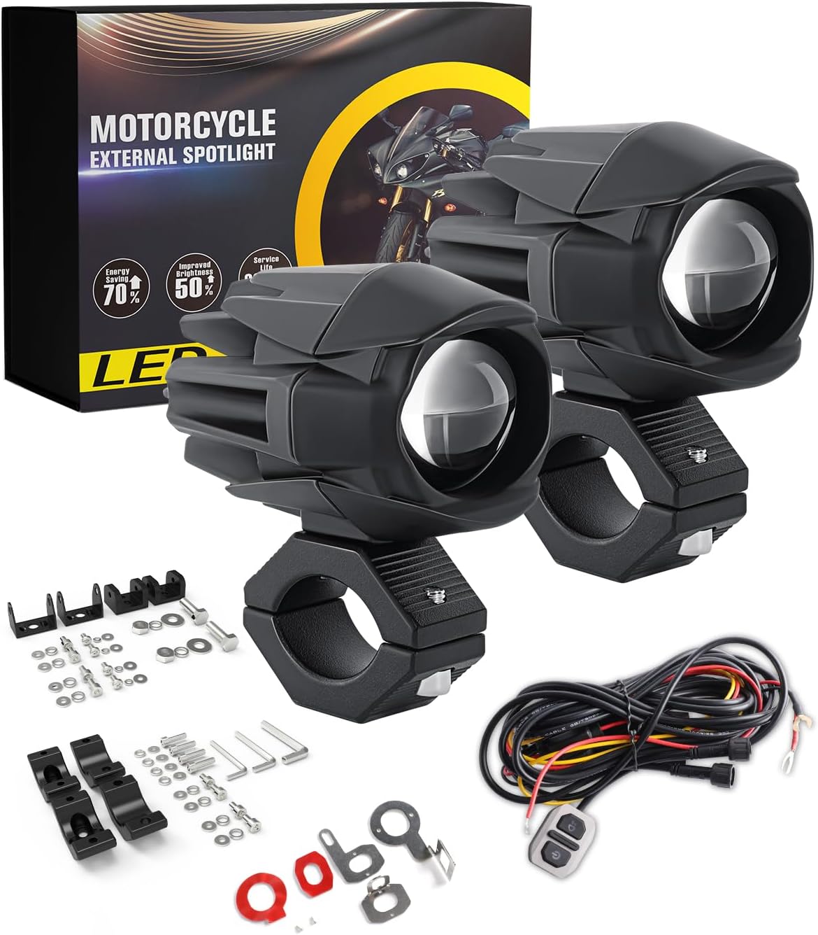 CO LIGHT Motorcycle LED Fog Light 60W 20000LM Auxiliary Lights 7 Modes Amber White Light Combo with Waterproof Wire Harness Kit for Motorcycle GS Pan America Adventure