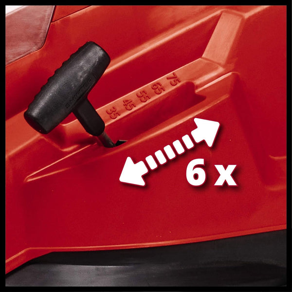 Einhell Power X-Change 36/43 Cordless Lawnmower With Battery (x2) and Charger (x2) - 36V, 43cm Cutting Width, 63L Grass Box, 6 Cutting Heights, Mulching - GE-CM 43 Li M Battery Lawn Mower Red / Black