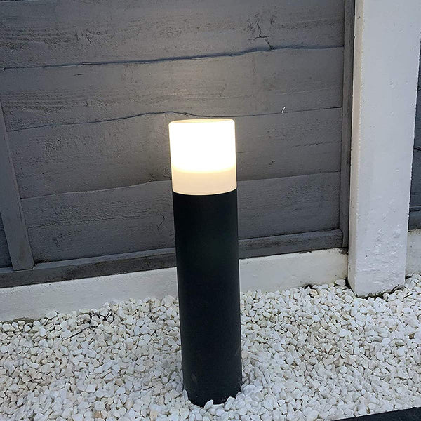 CGC Lighting Dark Grey Outdoor Bollard Post Light Garden Modern Cylinder Anthracite Contemporary Patio Terrace Garden Path Drive Door Gate Driveway