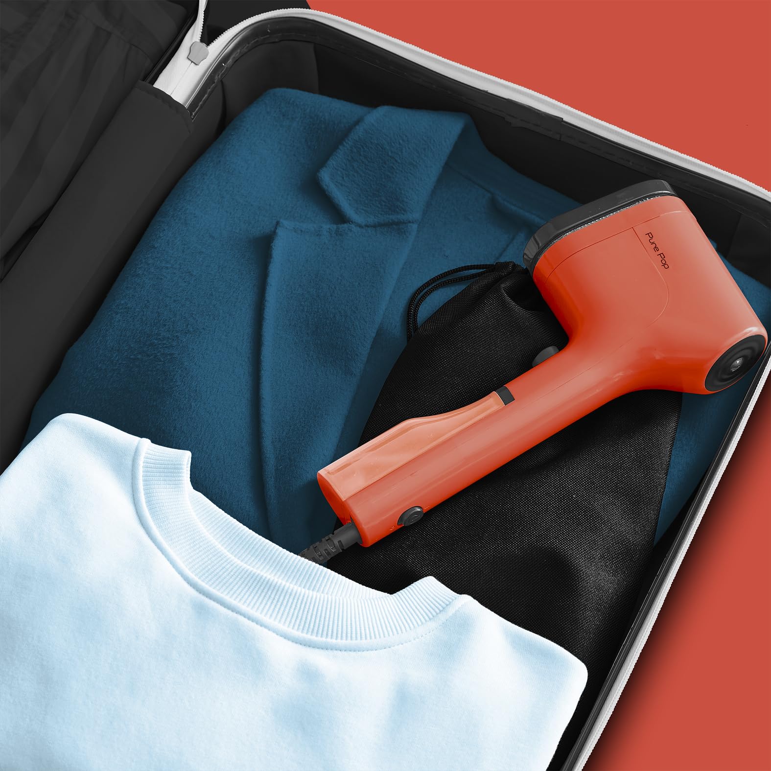 Tefal Pure Pop Slim Handheld Clothes Steamer, No Ironing Board Needed, Ready to Use in 15 Seconds, 70ml Detachable Water Tank, Travel Iron, Garment Steamer, Pink, DT2023