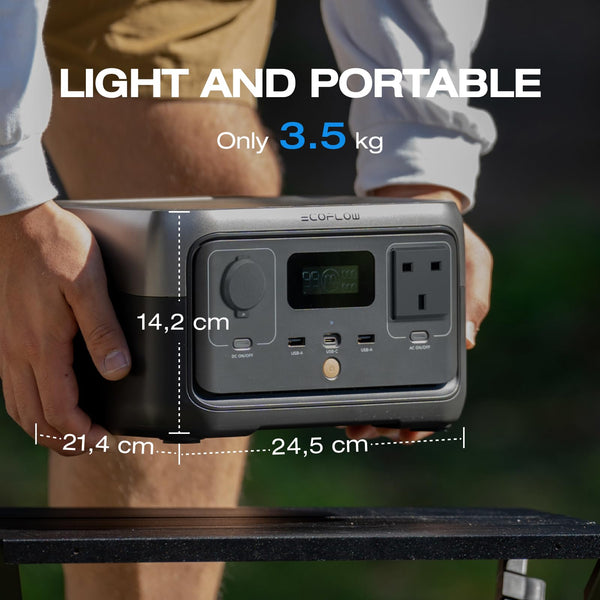 EF ECOFLOW RIVER 2 256Wh Portable Power Station with XT60 Cable, Solar Generator with LiFeP04, up to 600 W Power, Quick Charge in 1 Hour, Balcony Power for Camping/Emergency Power/Motorhomes/Home