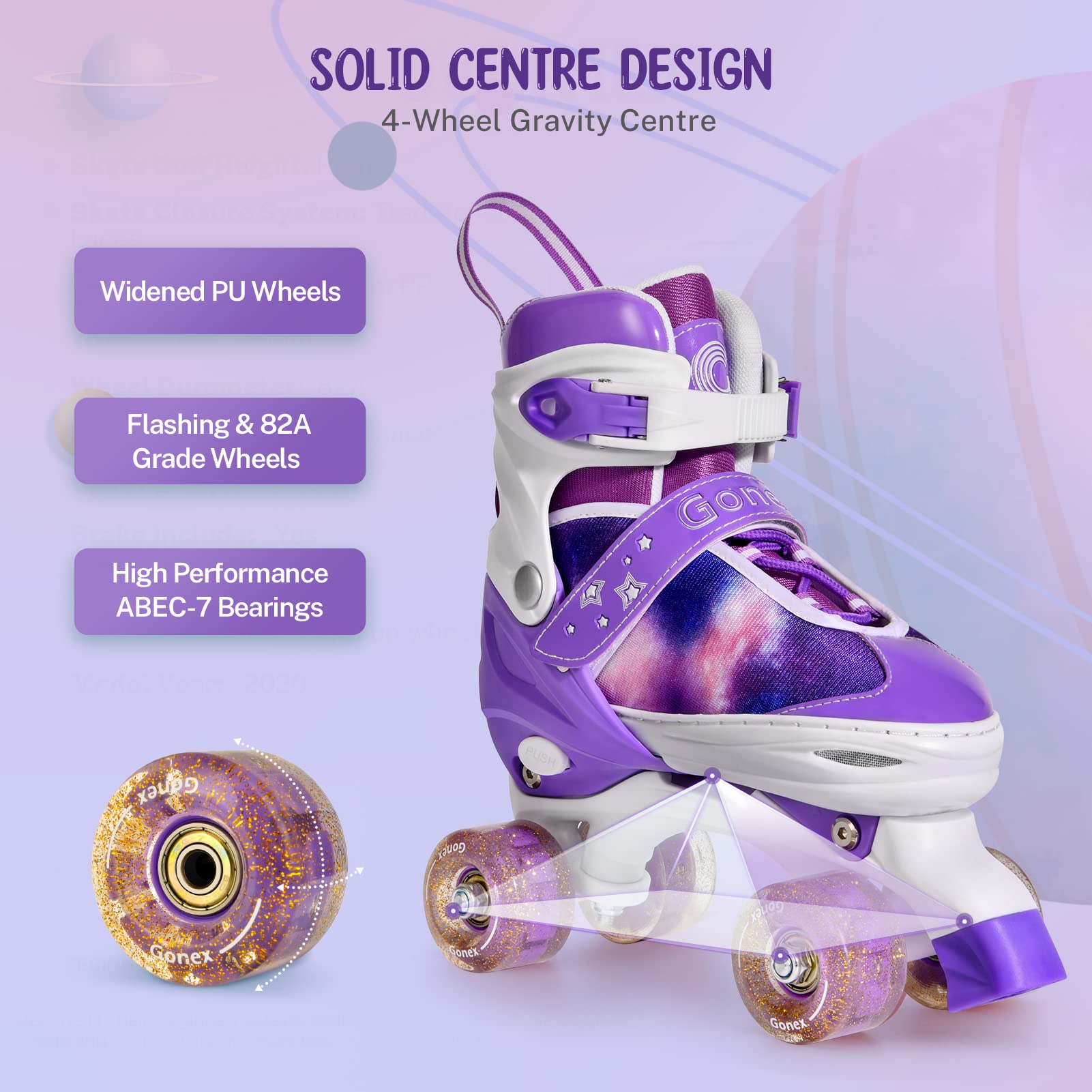 Gonex Adjustable Roller Skates,4 Light up Wheels and Sizes Adjustable Quad Skate for Indoor Outdoor for Girls Women Kids Beginner