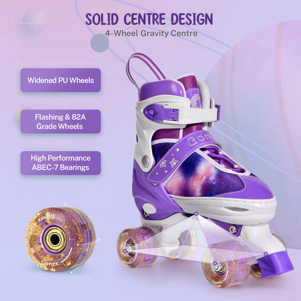 Gonex Adjustable Roller Skates,4 Light up Wheels and Sizes Adjustable Quad Skate for Indoor Outdoor for Girls Women Kids Beginner
