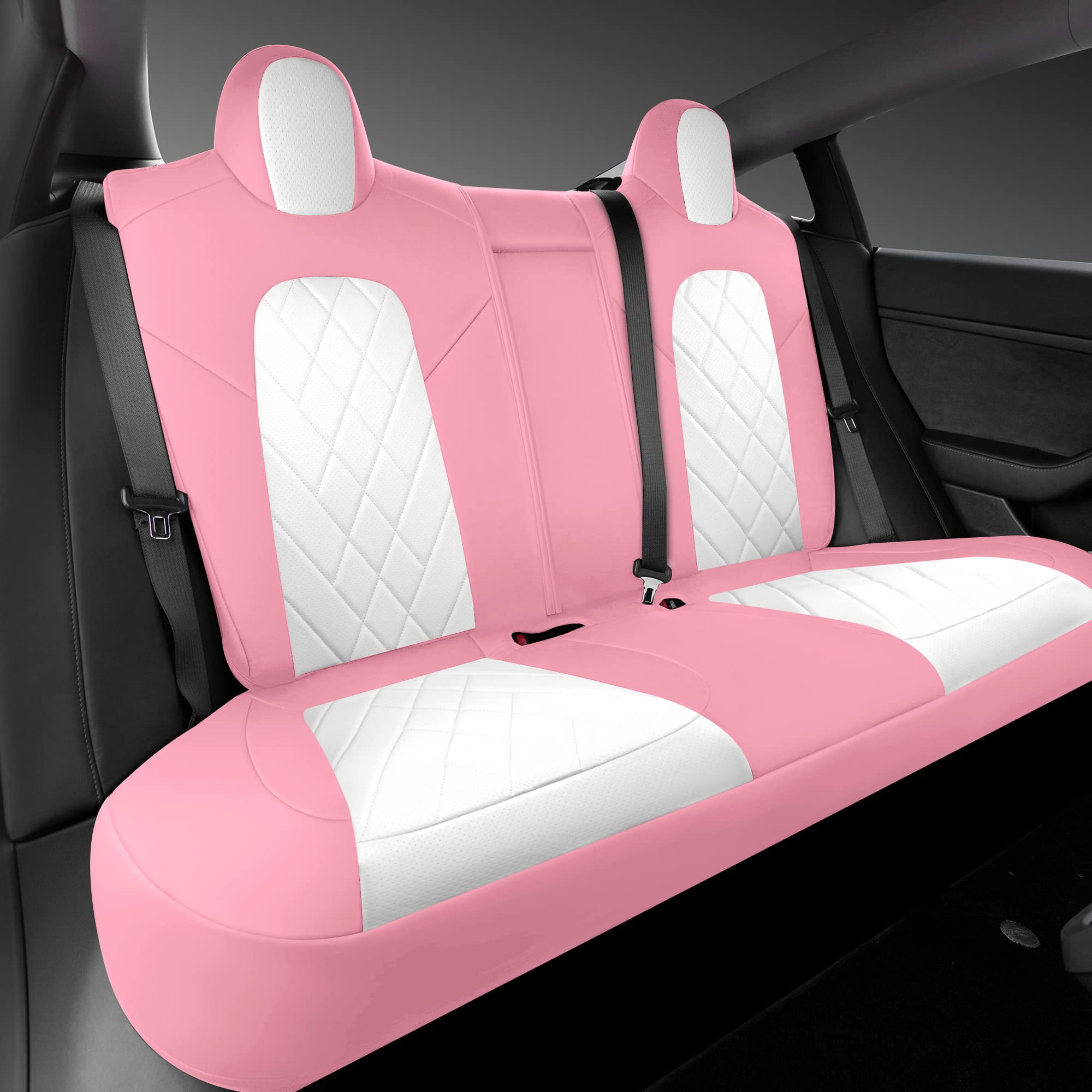 Tapha Faux Leather Seat Cover Set for Tesla Model 3 2017-2022, Breathable and Water-Resistant, Include Seat Covers for Front and Rear Seats (White/Grey)