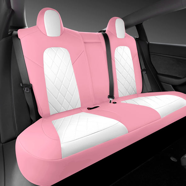 Tapha Faux Leather Seat Cover Set for Tesla Model 3 2017-2022, Breathable and Water-Resistant, Include Seat Covers for Front and Rear Seats (White/Grey)