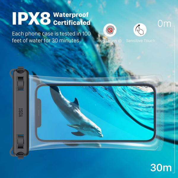YOSH Waterproof Phone Pouch 2 Pack, 7 inch IPX8 Waterproof Phone Case for Swimming Travel Beach Trip Snorkelling Kayaking, Underwater iPhone Case for iPhone 16 15 14 Pro Max, Samsung S25 S24 Ultra