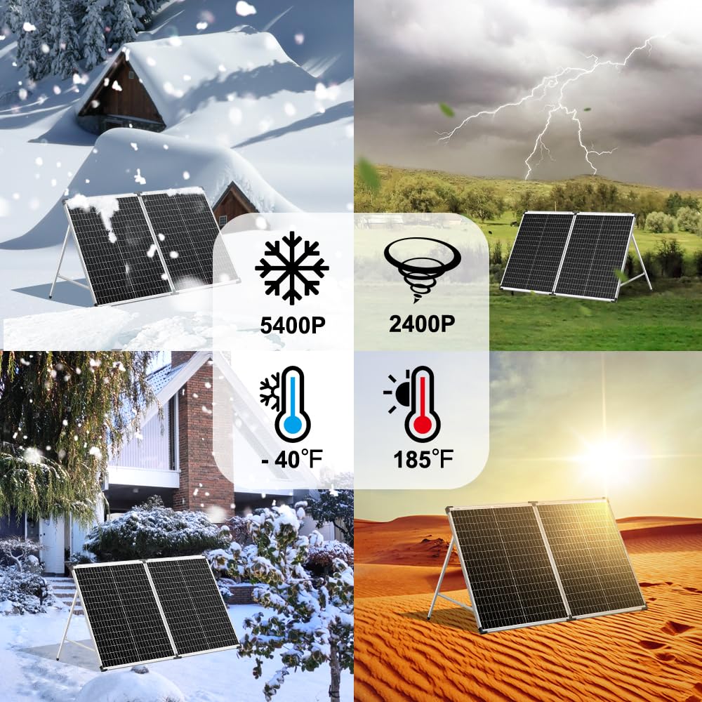 DOKIO Foldable Portable Solar Panel 100 Watt 12 Volt Monocrystalline Solar Suitcase with Waterproof Charge Controller