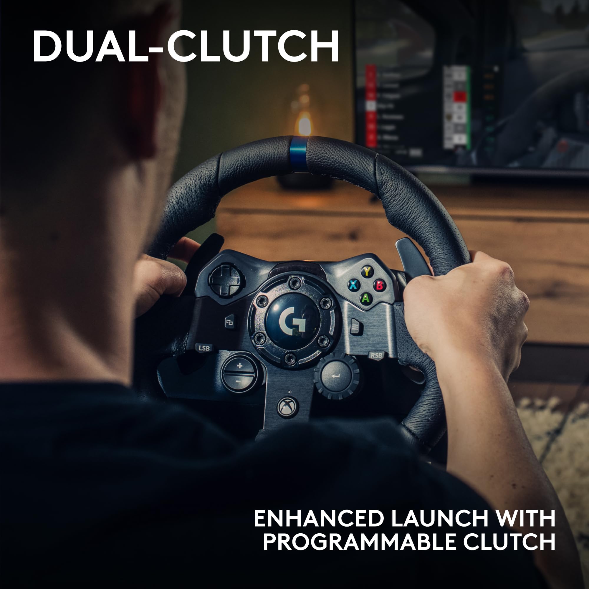 Logitech G G923 Racing Wheel and Pedals, TRUEFORCE up to 1000 Hz Force Feedback, Responsive Driving Design, Dual Clutch Launch Control, Genuine Leather Wheel Cover, for PS5, PS4, PC, Mac - Black