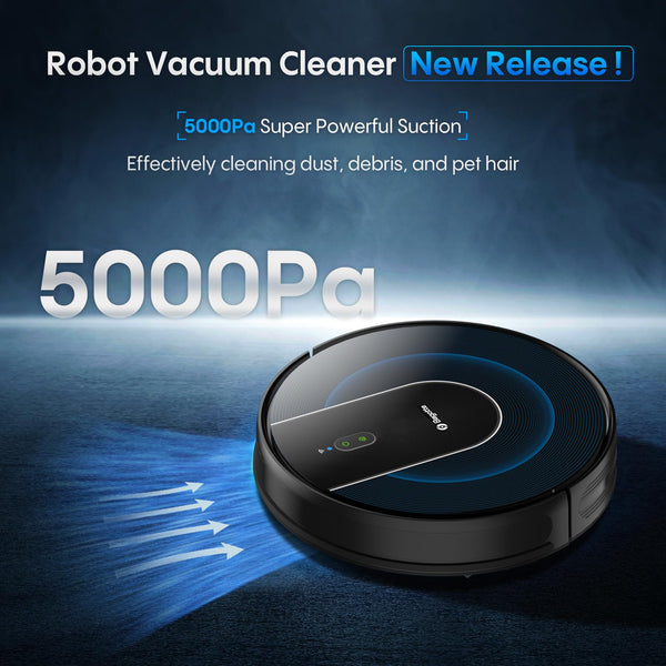 Robot Vacuum Cleaner with Mop, 4-in-1 Robotic Vacuums, 5000Pa Ultra Strong Suction, Long Running Time, Timing Function, App/WiFi for Pet Hair Hard Floor and Carpet(Striped Blue)