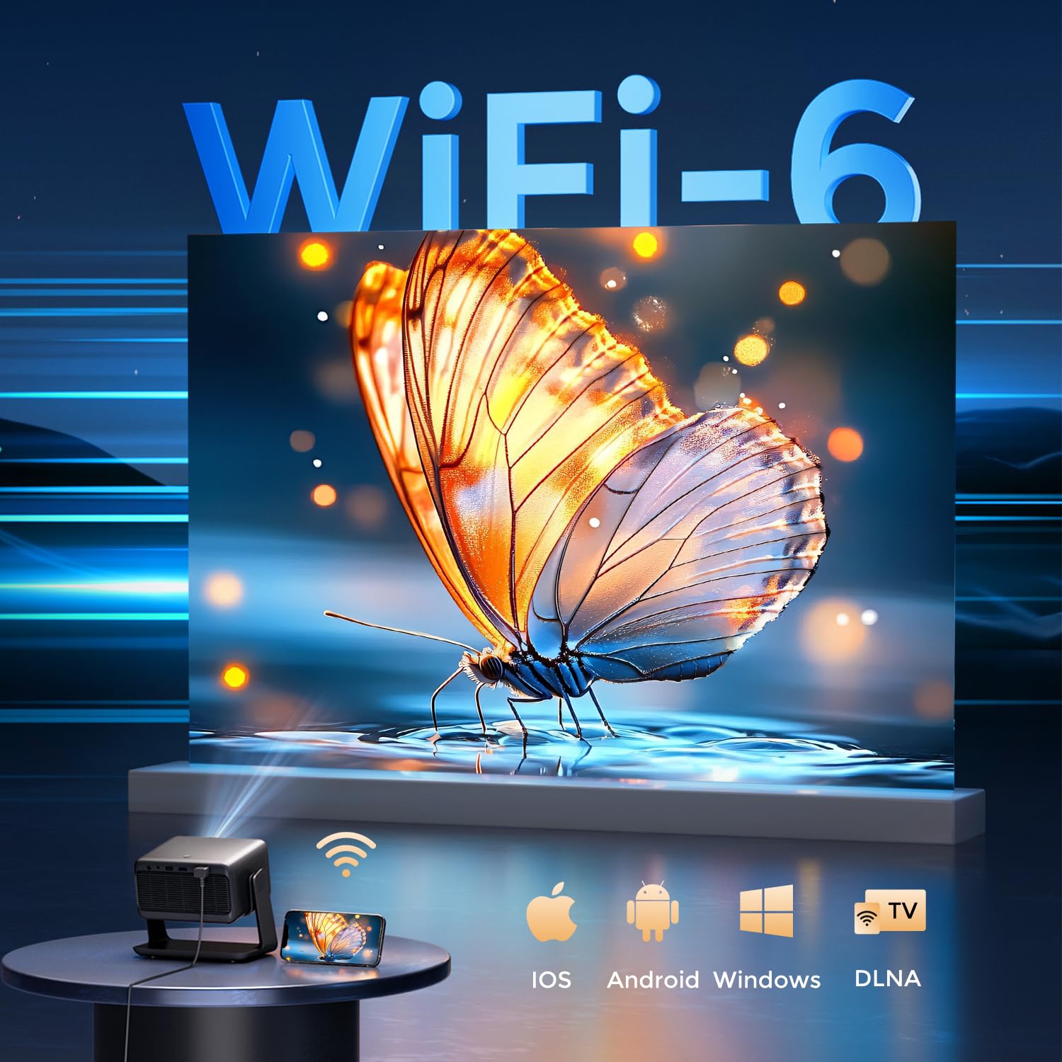 【Netflix Officially & Dolby Audio】Smart 4K Projector, Auto Focus & Keystone, AMEELA 30000 Lumens 1080P Portable Movie Projector with WiFi and Bluetooth, 100,000+ Apps for Indoor/Outdoor