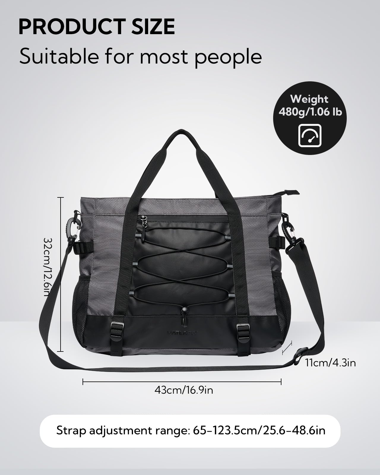 Waterfly Sports Gym Bag Small Duffle Bag for Women Men Water Resistant Weekend Travel Overnight Holdall Bag for Swimming Fitness Black