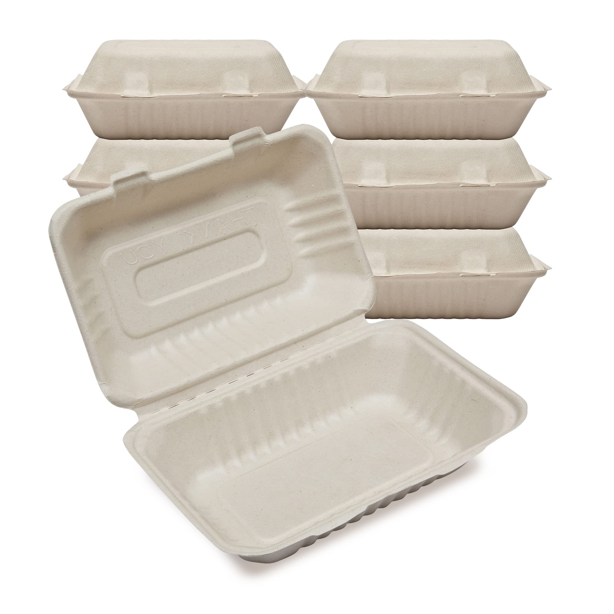 DISPOSABLE GREEN  Bagasse Clamshell Food Containers, Disposable Food Containers, Takeaway Boxes for Hot, Cold, Wet, & Oily Food, Unbleached Meal Prep