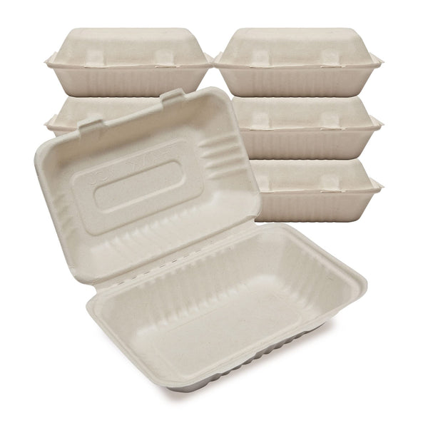 DISPOSABLE GREEN  Bagasse Clamshell Food Containers, Disposable Food Containers, Takeaway Boxes for Hot, Cold, Wet, & Oily Food, Unbleached Meal Prep