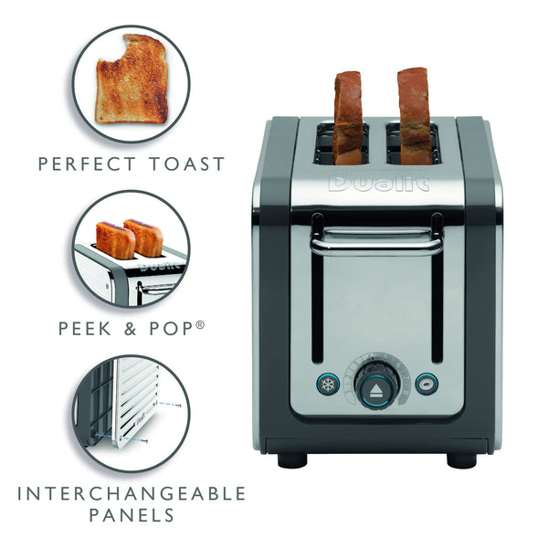 Dualit Architect 2 Slice Toaster Stainless Steel with Grey Trim Extra-Wide Slots, Peek and Pop Function, Patented Ideal Toast Technology  Matching